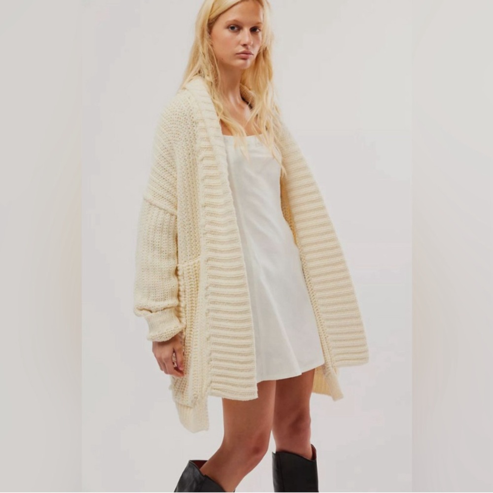 Free People Cream Chunky Knit Open Cardigan